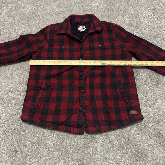 LL Bean Relaxed Fit Flannel Shacket Size S Sherpa Lined Scotch Plaid Red Black - Picture 4 of 6